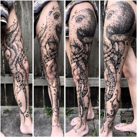 Men Octopus Tattoo, Octopus Leg Sleeve Tattoo, Octopus Leg Tattoos Women, Octopus Leg Sleeve, Octopus Tattoo Leg, Octopus Leg Tattoo, Tattoo Pierna Hombre, Octopus Thigh Tattoos, Tentacle Tattoo