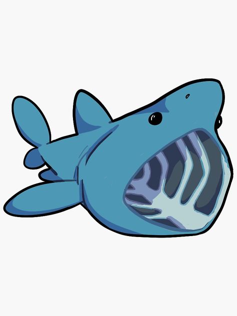 "basking shark" Sticker by coolshark | Redbubble Tiny Shark Drawing, Basking Shark Art, Cartoon Sharks, Whale Shark Sticker, Basking Shark Drawing, Cartoon Shark, Cute Shark Art, Shark Stickers, Basking Shark