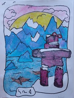 Inukshuk Art For Kids, Inukshuk Art, Watercolour Landscape Painting, Watercolour Landscapes, Canadian Animals, Foil Embossing, 6 Class, Art Lessons Middle School, 5th Grade Art