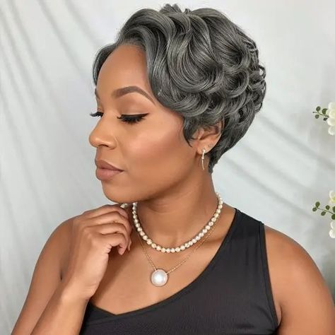 Salt and Pepper Hair: How to Style & Maintain – Svelte Magazine Salt And Pepper Human Hair Wigs, Lace Side Part, Wavy Human Hair Wigs, Side Part Bob, Bob Wavy, Grey Hair Looks, Salt And Pepper Hair, Curly Pixie Cuts, Hair Wrap Scarf