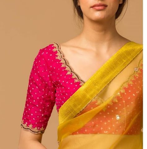 Yellow Saree With Pink Blouse, Blouse Neck Patterns, Neck Patterns, High Neck Collar, Saree Blouse Neck Designs, New Saree Blouse Designs, Traditional Blouse Designs, Cutwork Blouse Designs, Blouse Embroidery