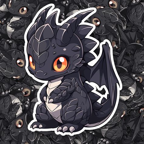 Cute Black Dragon Sticker - Turbo Vinyl Dragon Character Art, Dragon Cute Art, Cute Dragon Art, Dragon Stickers, Chibi Dragon, Cute Dragon Drawing, Dragon Sticker, Fairy Drawings, Dragon Lover