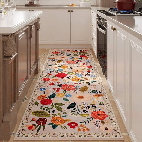 Amazon.com: Rugcomf Runners for Hallways Kitchen Runner Rug Non Slip 2'x 10' Long Washable Runner Rugs with Rubber Backing Soft Floral Carpet runner for Hallways, Kitchen, Laundry, Bedroom, Bathroom(Beige) : Home & Kitchen Washable Kitchen Rug, Kitchen Mats Floor Ideas, Laundry Bedroom, Green Kitchen Decor, Rug Backing, Rug For Kitchen, Hallway Carpet Runners, Floral Carpet, Beige Bathroom