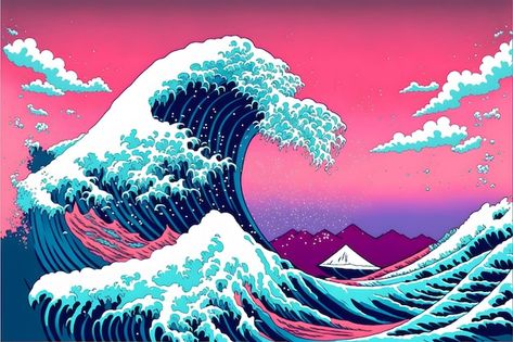 The great wave off kanagawa | Premium Photo #Freepik #photo #wave #kanagawa #wave-background #wave-pattern Neon Japan, Wave Kanagawa, Wave Background, Pink Laptop, The Great Wave, Waves Wallpaper, Great Wave Off Kanagawa, Katsushika Hokusai, Computer Wallpaper