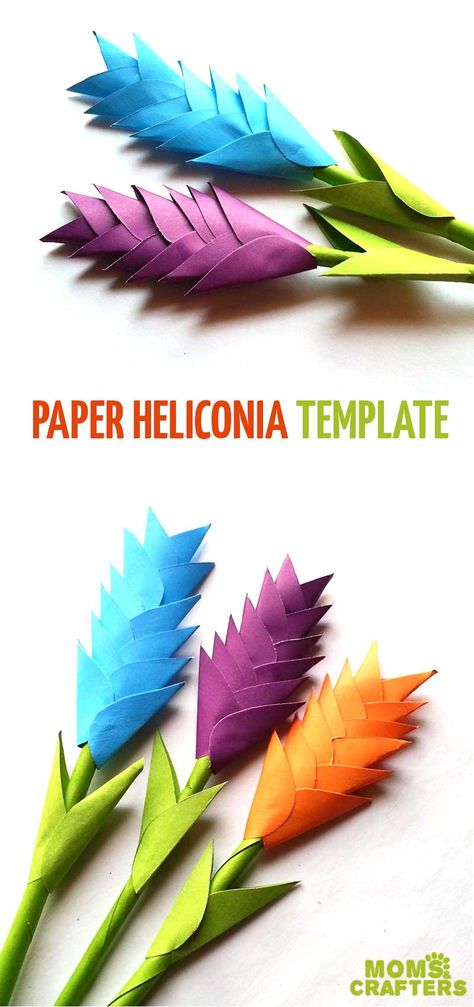 Learn step by step tricks for making diy paper heliconia using colored paper. This spring craft for teens and tweens is easy and beautiful beginner paper flowers. Craft For Teens, Crafts Teens, Jungle Crafts, Multicultural Art, Easy Crafts For Teens, Origami Frog, Diy Frühling, Paper Flowers Diy Easy, Assorted Flowers