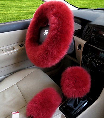 BELLESIE 3pcs 1 Set Gentle Fluffy Plush Australian Wool Automotive Steering #australian #bellesie #fluffy #plush #steering Fur Steering Wheel Cover, Car Dice, New Car Accessories, Girly Car Accessories, Car Deco, Winter Car, Girly Car, Car Essentials, Cute Car Accessories