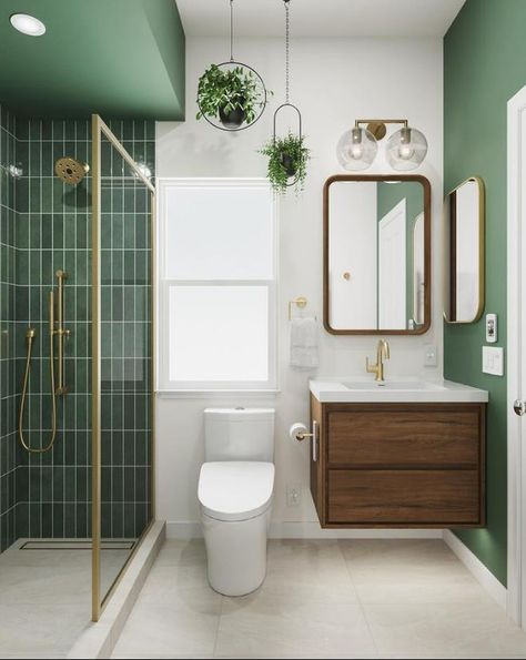 Floating Wood Vanity, Summer Bathroom, Small Bathroom Interior, Wood Barn Door, Bathroom Goals, Toilet Design, Apartment Bathroom, Green Bathroom, Ideas Bathroom