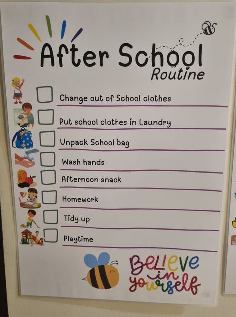 Visual routine for children to assist with the After school routine in a step by step process Preschool After School Routine, Back To School Routines For Kids, After School Routine For Kids, Back To School Schedule, Back To School Routine, Kids School Organization, Visual Routine, After School Checklist, Kids Routine