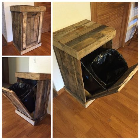 Trash Can Cabinet Rustic Trash Bin Country Living by Beckscustom Can Cabinet, Trash Can Cabinet, Pallet Cabinet, Wooden Pallet Projects, Rustic Storage, Pallet Crafts, Trash Bin, Trash Bins, Cool Ideas