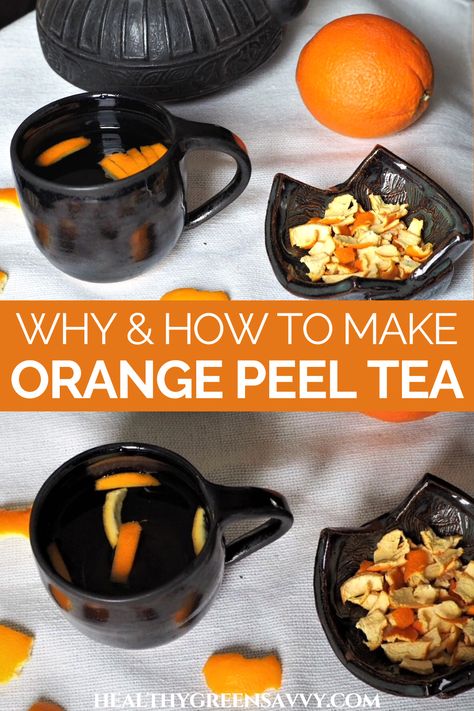 Did you know you can brew a tasty tea using orange peels? Orange peels are not only edible, they’re also medicinally useful. This easy orange peel tea recipe is a flavorful and healthy way to stretch your grocery purchases. | herbal tea recipes | root to stem recipes | reduce food waste | healthy drinks | Orange Peel Tea Recipes, Orange Peel Recipes, Orange Tea Recipe, Orange Peel Uses, Canning Oranges, Boil Orange Peels, Orange Peel Tea, Extract Recipes, Orange Peels Uses