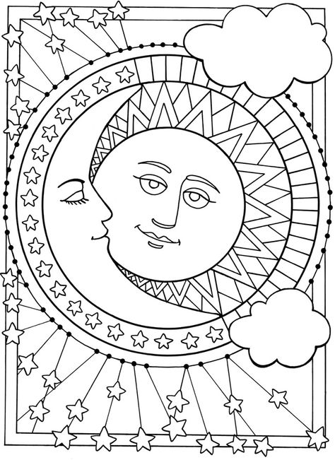 Free Printable Moon Coloring Pages for Kids - Best Coloring Pages For Kids Sun Coloring Pages, Moon Coloring Pages, Sun Mandala, Coloring Pages For Grown Ups, Star Coloring Pages, Beatles Songs, Yoko Ono, Printable Coloring Sheets, Elephant Tattoos