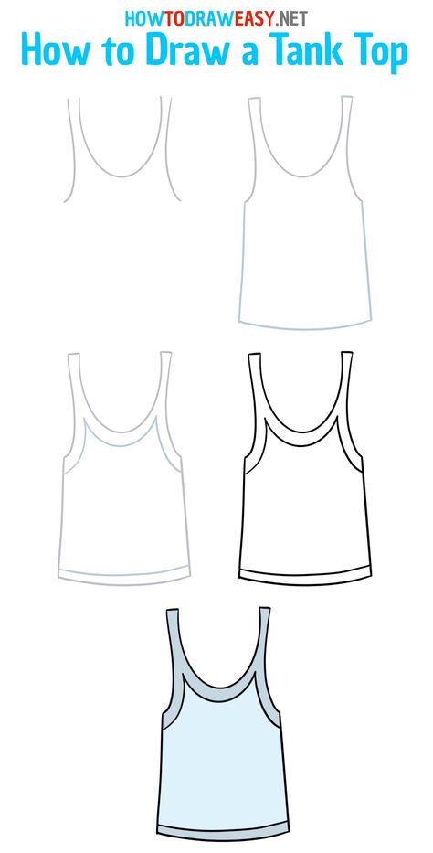 How to Draw a Tank Top Step by Step #Shirt #Clothing #TankTop #TShirt #DrawingTutorial #ClothingDrawing # How To Draw T Shirts Step By Step, How To Draw A Tshirt Easy, How To Draw A Tank Top, How To Draw A Shirt Female, How To Draw Shirt, Tank Top Drawing, How To Draw Shirts, Elementary Drawing, Drawing Basics