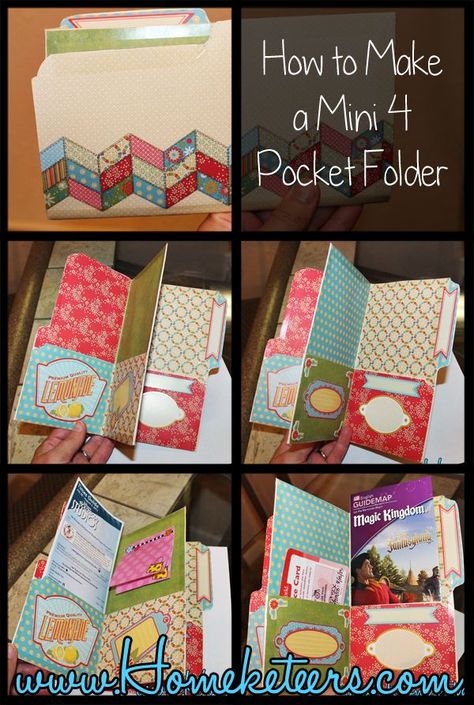 How to Make a Mini Pocket Folder Organizer File Folder Crafts Ideas, File Folder Crafts, Mini Albümler, Folder Organizer, Envelope Book, Folder Organization, Pocket Folder, Disney Planning, Scrapbooking Photo