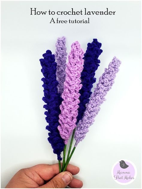 Mamma That Makes: How to crochet lavender - A simple tutorial. Acnh Crochet, Crochet Lavender, Knitted Flower Pattern, Crochet Plants, Lavender Uses, Wedding House, Angel Babies, Halloween Headband, Crochet Plant