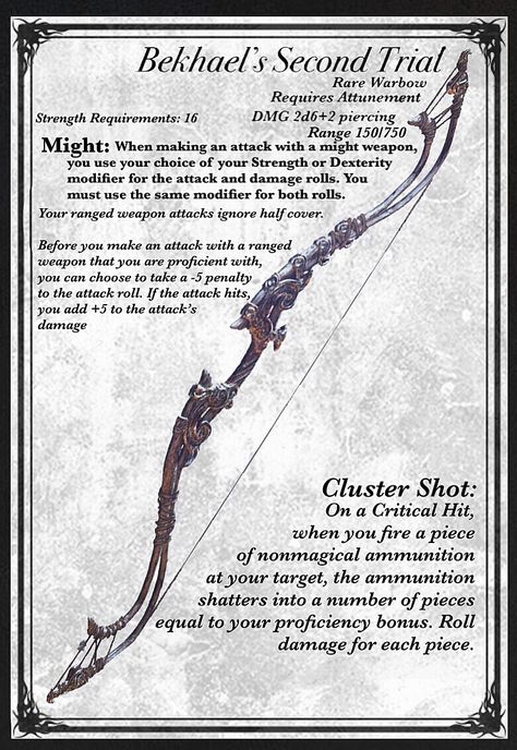 Bow Dnd Item, Dnd 5e Magic Bows, Magic Bow 5e, Dnd Bow Homebrew, Dnd Magic Bow, Dnd Longbow, Cursed Dnd Items, Dnd Bow, Dnd Bows