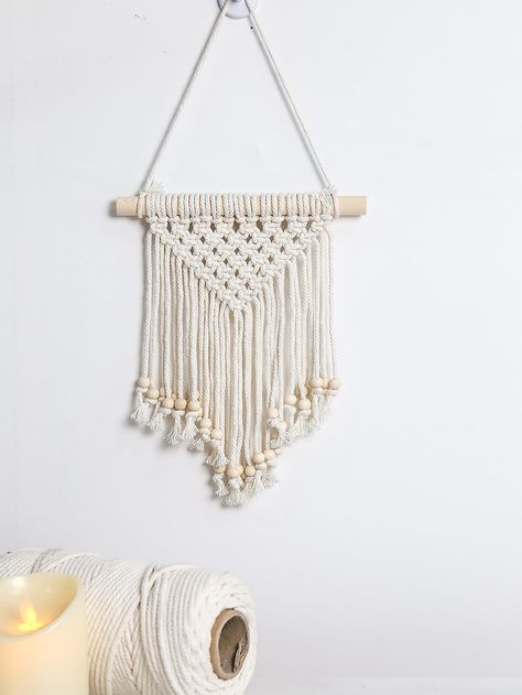 Beige    Cotton  Macrame Wall Hangings Embellished   Home Decor Fabric Macrame, Minimalist Macrame, Macrame Wall Hangings, Small Macrame, Macrame Wall Hanging Patterns, Boho Fabric, Braid Designs, Macrame Ideas, Macrame Design