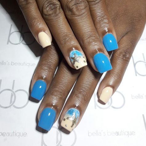 Beach Gel Nails, Starfish Nails, Nail Cute, Painted Nail Art, Beach Nails, Nails Nailart, Blue Nails, Swag Nails, Jamaica