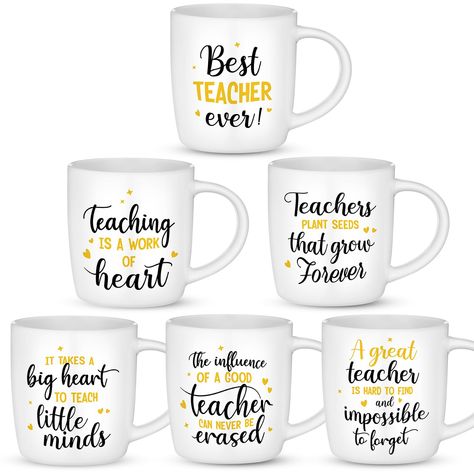 PRICES MAY VARY. Inclusive Package: this offer includes 6 pieces of teacher mugs with handle for easily holding or taking, providing you with multiple mugs for various applications; Whether you're looking to replace your mugs or need gifts for multiple teachers Charming Material: crafted from quality ceramic, the teacher coffee mug offers both a captivating aesthetic and longevity; Their strikingly white color imbues them with a sense of purity and elegance, easy to maintain their color and desi Teachers Mugs Ideas, Fun Mugs Designs, Graduation Teacher, Teacher Mugs, Captivating Aesthetic, Teacher Graduation, Teacher Coffee Mug, Graduating Teacher, Teacher Birthday