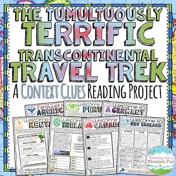 Engage your students in this detailed 7-page context clues project! Students will love practicing their context clues skills while going on a transcontinental trek! As students travel from country to country, they must complete a wide variety of context clues tasks and earn "travel tokens" to fill their Context Clues Worksheets Grade 5, Teaching Context Clues 3rd, Context Clues Upper Elementary, Teaching Context Clues, Using Context Clues To Determine Meaning, Context Clues Activities, Multiple Meaning Words, Reading Projects, Nonsense Words