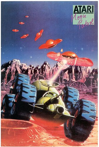 Atari Moon Patrol poster (1983) | by Paxton Holley Moon Patrol, Atari 5200, Atari Video Games, Atari 2600 Games, Atari Games, School Video, Poster Vintage Retro, Arcade Video Games, Retro Gaming Art