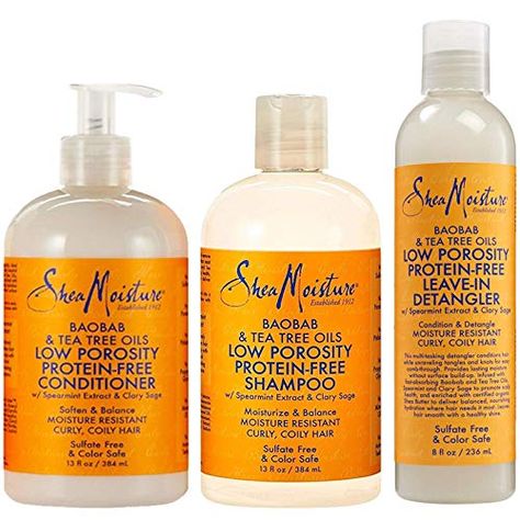 Shea Moisture Baobab & Tea Tree Oils Bundle | Low Porosity Protein-Free Leave-In Detangler 8 Oz Low Porosity Protein-Free Conditioner for 13 Oz & Low Porosity Protein-Free Shampoo 13 Oz Low Porosity Hair Care, Low Porosity Natural Hair, Low Porosity Hair, Drugstore Hair Products, Porous Hair, Low Porosity, Best Natural Hair Products, Skincare 101, Natural Hair Regimen