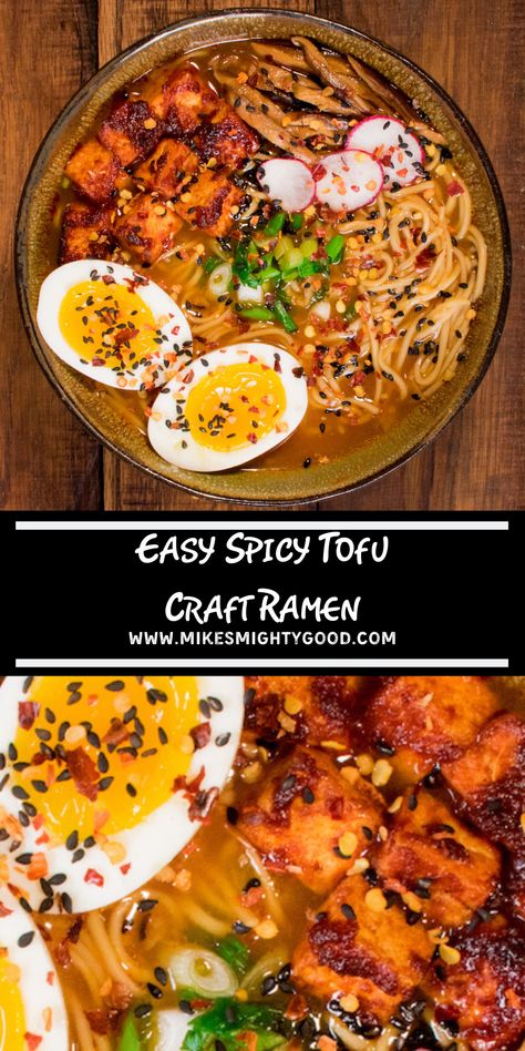 Tofu Ramen Soup, Spicy Tofu Ramen, Gochujang Ramen Recipe, Tofu For Ramen, Gojuchang Tofu, Tofu Ramen Recipes, Gojuchang Noodles, Gojuchang Recipe, Gochujang Ramen