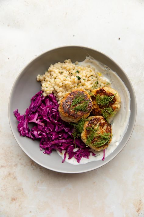 couscous and chicken meatball bowl Ranch Chicken Meatballs With Broccoli Couscous, Meatball Bowl, Meatballs Healthy Clean Eating, Greek Chicken Meatball Bowls, Meatball Couscous, Greek Chicken Bowls Couscous, Healthy Chicken Meatballs Meal Prep, Thai Basil Pork, Yogurt Dill Sauce