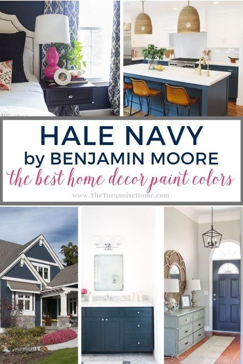 Benjamin Moore Haly Navy is one of the most popular navy paint colors! #benjaminmoorepaintcolors #paint #paintcolors #paintcolorideas #halenavy Navy Paint Colors, Home Decor Paint, Bathroom Decor Pictures, Navy Blue Bedrooms, Navy Kitchen, Navy Paint, Hale Navy, Home Decor Colors, Favorite Paint Colors