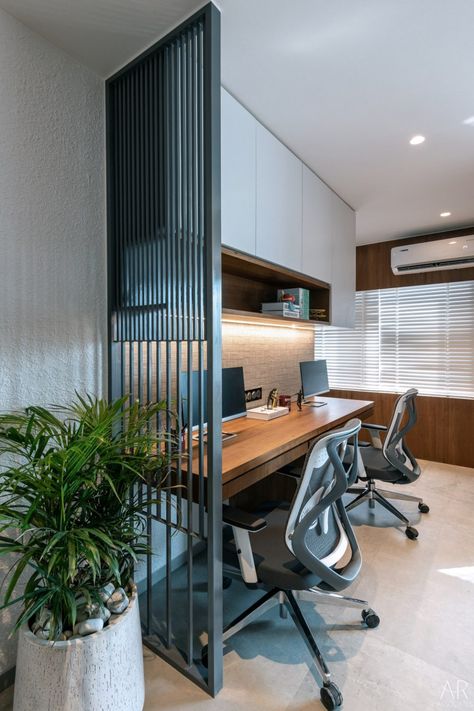 Office At Entrance Of House, Architect Home Office Workspace, Small Office Room Interior Design, Architect Office Interior Design Modern, Industrial Small Office, Small Office Interior Design Simple, Home Office Interior Design Modern, Workstation Office Workspace, Working Room Design