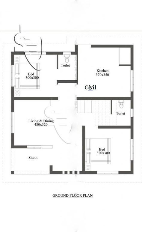 750 Sq Ft 2BHK Single Floor Modern House And Plan - Engineering Discoveries 900 Sq Ft House, Smart House Plans, 800 Sq Ft House, 1 Bedroom House Plans, Square House Plans, Carriage House Plans, Unique House Plans, Rustic House Plans, 2 Bedroom House Plans