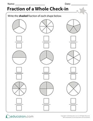 Second Grade Math Worksheets: Fraction of a Whole Check-in 2nd Grade Fractions, Simple Fractions Worksheets, Year 8 Maths Worksheets, Math Solving, Math Fractions Worksheets, Fraction Practice, 3rd Grade Fractions, Simple Fractions, Fraction Games