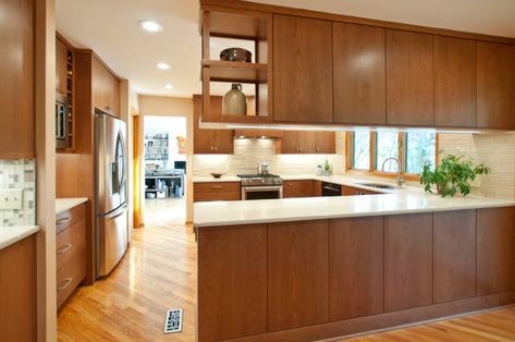 Mid Century Meets Modern - Midcentury - Kitchen - Nashville - by Hermitage Kitchen Design Gallery | Houzz Modern Kitchen Pictures, Mid Century Modern Kitchen Remodel, 1960s Kitchen Remodel, Mid Century Modern Kitchen Design, Grey Kitchen Floor, Kitchen Design Gallery, Ideas For Storage, Plywood Kitchen, Modern Kitchen Ideas