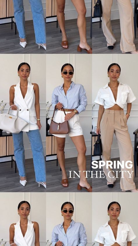 Olivia Miller | Spring in the city: part 2 🤍 8 chic spring outfits 🙋🏻‍♀️ Outfits linked in my bio and on my stories 🫶 . . . Spring outfits, spring… | Instagram In The City Outfit, Chic Spring Outfits, Shoulder Tops Outfit, Spring In The City, Tops Outfit, Spring Instagram, Olivia Miller, Shoulder Tops, Outfits Spring