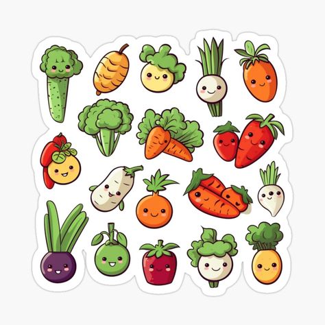 Get my art printed on awesome products. Support me at Redbubble #RBandME: https://www.redbubble.com/i/sticker/Cute-KawaiiMadness-Kawaii-Vegetables-by-KawaiiMadness7/146250403.JCQM3?asc=u Kawaii Vegetables, Vegetable Cartoon, Vegetable Design, Sticker Ideas, Decorate Notebook, Kawaii Food, Cartoon Images, Coloring Stickers, Eye Catching Colors