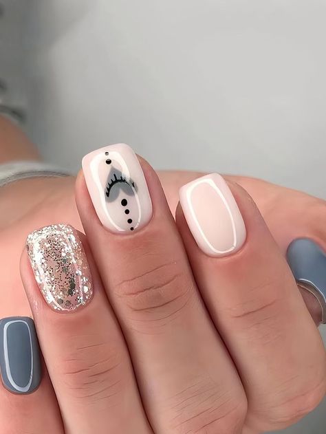 White Gel Manicure Short, Nail Art White And Silver, April Square Nails, 10 Year Anniversary Nails, Semicolon Nails, Summer Professional Nails, Extra Short Acrylic Nails Designs, Short Square Nail Inspo 2024, Short Gel Nail Art Designs