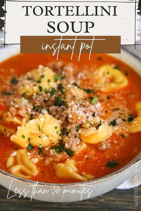 Sausage Tortellini Soup made in the Instant Pot is a deliciously hearty meal that is ready to enjoy in less than 30 minutes. So EASY! Sausage Tortellini Soup Instant Pot, Sausage Kale Tortellini Soup, Sausage Kale Tortellini, Tortellini Soup Instant Pot, Kale Tortellini Soup, Kale Tortellini, Indulgent Recipes, Creamy Chicken Tortilla Soup, Sausage Tortellini Soup