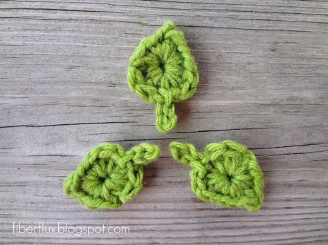 Fiber Flux...Adventures in Stitching: Free Crochet Pattern...One Round Leaf (With Stem) Crocheted Leaves, Flowers With Stems, Crochet Leaf, Crochet Leaf Patterns, Crochet Leaves, Crochet Borders, Crochet Motifs, Crochet Flower Patterns, Crochet Applique