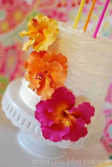 Hibiscus Cake, Aloha Cake, Summer Birthday Cake, Dessert Table Birthday, Cake With Flowers, Aloha Party, Luau Birthday Party, Aloha Summer, Hawaiian Birthday