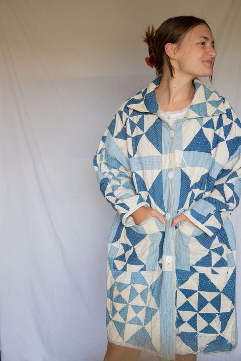 Handmade clothing items from vintage quilts! Quilted Housecoat, Quilt Jackets, Quilt Coats, Quilt Coat, Yellow Quilts, Quilted Clothes, Springfield Missouri, Quilt Jacket, Handmade Clothing