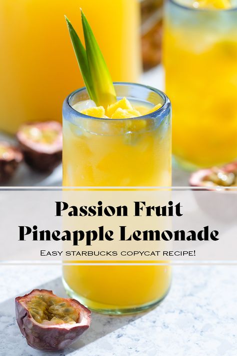 Frozen Pineapple Passion Fruit Lemonade, Passion Fruit Lemonade, Fruit Lemonade, Fruit Juice Recipes, Drinks Summer, Pineapple Lemonade, Gold Drinks, Fruit Pineapple, Copycat Starbucks Recipes