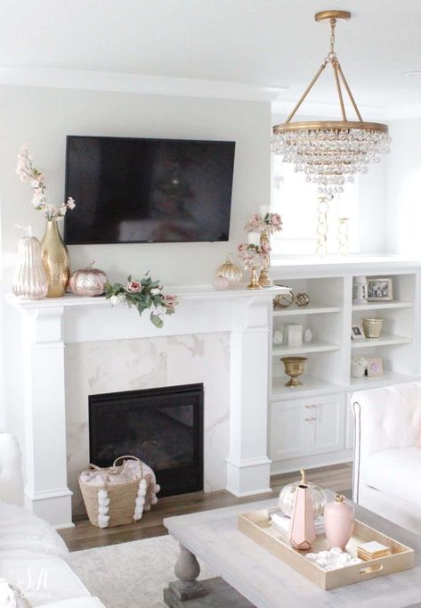 Decorating a mantel with a TV above it! Keep it from looking cluttered. Tips for fireplace decorating around the TV. Fall mantel with a TV, fall home decor inspiration and mantel styling ideas #falldecorating #fallmantel #fallhomedecor #manteldecorating #fireplace Sir Galahad, Chimney Decor, Mantel Styling, Tv Above Fireplace, Fall Fireplace Decor, Fall Fireplace, Fireplace Mantle Decor, Fireplace Mantel Decor, Summer Mantle Decor