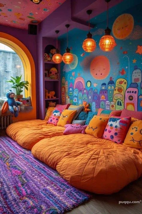 Nursery Ideas Bright, Cozy Kids Bedroom, Kidcore Room, Bright Nursery, Japanese Bed, Colorful Playroom, Kids Bedroom Inspiration, Playroom Ideas, Inspire Me Home Decor