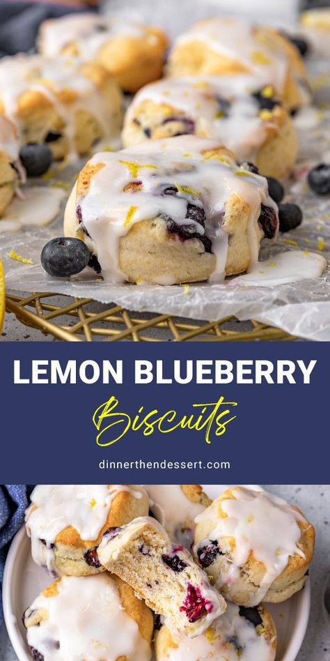 Lemon Blueberry Biscuits are the perfect buttery sweet biscuit recipe with made fresh blueberries and lemon zest plus a tangy lemon glaze. Sweet Blueberry Biscuits With Lemon Glaze, Blueberry Biscuits With Lemon Glaze, Lemon Blueberry Biscuits, Sweet Blueberry Biscuits, Blueberry Biscuits With Glaze, Blueberry Fritters Recipe, Sweet Biscuit Recipe, Lemon Biscuits, Homemade Brunch