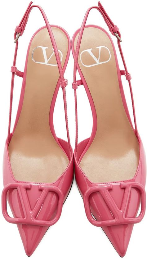 Valentino Slingback Heels, Slingback Heel, Logo Stamp, Pink Leather, Stiletto Heel, Luxury Streetwear, Valentino Garavani, Pretty In Pink, Patent Leather