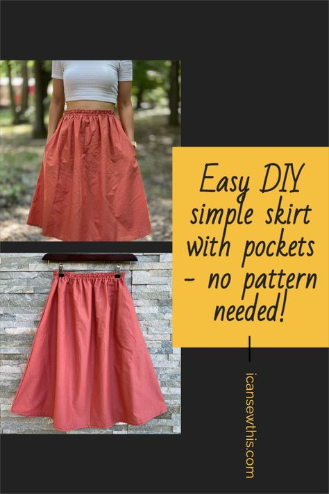 One Yard Skirt Pattern, Simple Sewing Skirt, Diy A Line Skirt Pattern, Easy Womens Skirt Pattern, Sewing Pattern A Line Skirt, How To Sew A Skirt With Pockets, How To Make A Simple Skirt, How To Make An A Line Skirt, How To Make A Peasant Skirt