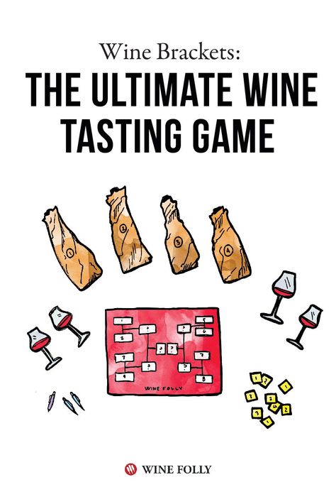 Between 100-point scoring systems, blind tastings, and countless awards to be won, competition is definitely at the heart of modern wine. So why not bring a little of that fun to your own weekly wine tastings? This is a DIY guide to setting up a March Madness-style wine tasting game for you and your friends, family, or social wine club. It’s the perfect opportunity to try new wines, test your blind tasting skills, and maybe –just maybe– earn some bragging rights. Blind Tasting Wine Party Ideas, Mystery Wine Tasting Party, Wine Tasting Score Card, Blind Wine Tasting Score Card, Wine Tasting Infographic, Blind Wine Tasting, Wine Games, Wine Folly, Wine Top