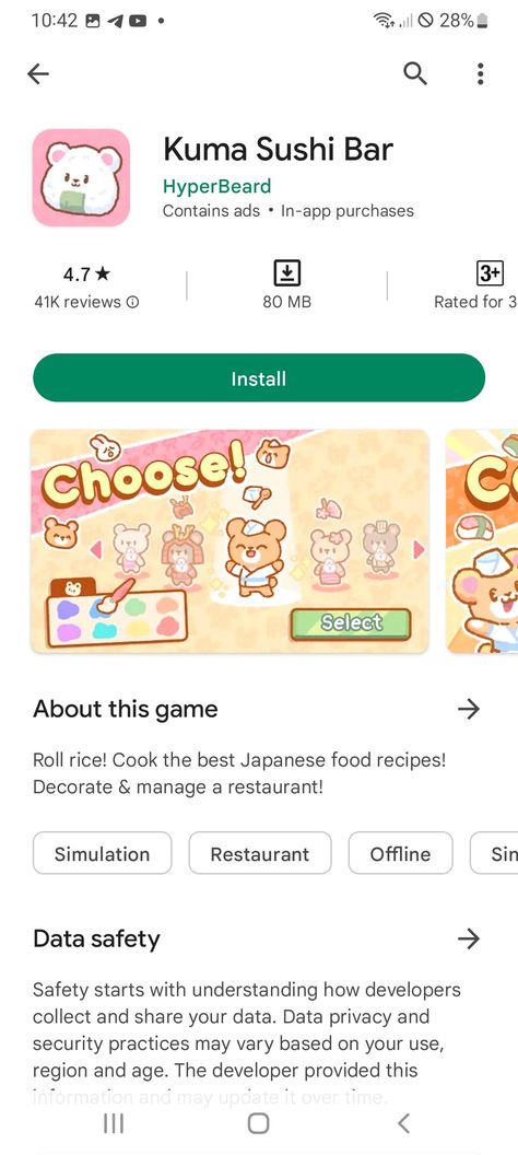 I will post more if I find some cute games ! Cute Games App, Cute Apps, Games App, Kawaii Games, Japanese Games, Sushi Bar, Cute Games, Game App, Japanese Food