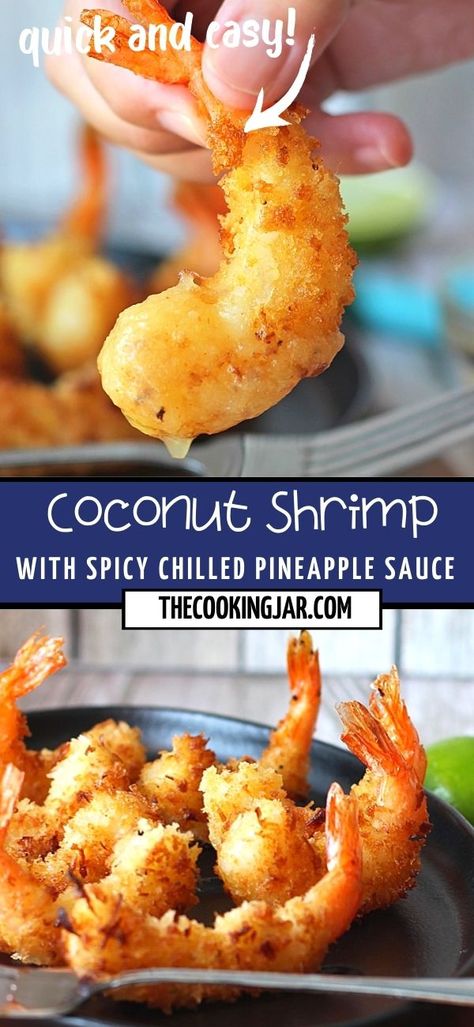 Enjoy summer with a delicious, panko-crusted crispy and sweet coconut shrimp with spicy chilled pineapple sauce. Pineapple Dipping Sauce For Shrimp, Wife Meals, Shrimp Sauce Recipes, Shrimp Meals, Recipes Pineapple, Pineapple Shrimp, Fried Seafood, Coconut Shrimp Recipes, Bougie Girl