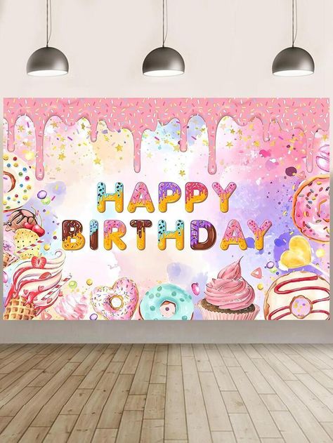 Happy Birthday Donut, Ice Cream Party Theme, Happy Birthday Backdrop, Birthday Donuts, Party Room, Theme Background, Rose Bonbon, Party Background, Background Decoration