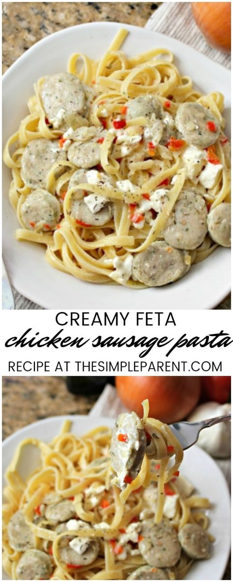 Chicken Sausage Recipes Pasta, Spinach Feta Chicken, Low Fat Chicken Recipes, Chicken Sausage Recipes, Chicken Sausage Pasta, Sausage Dinner, Sausage Pasta Recipes, Creamy Feta, Feta Chicken